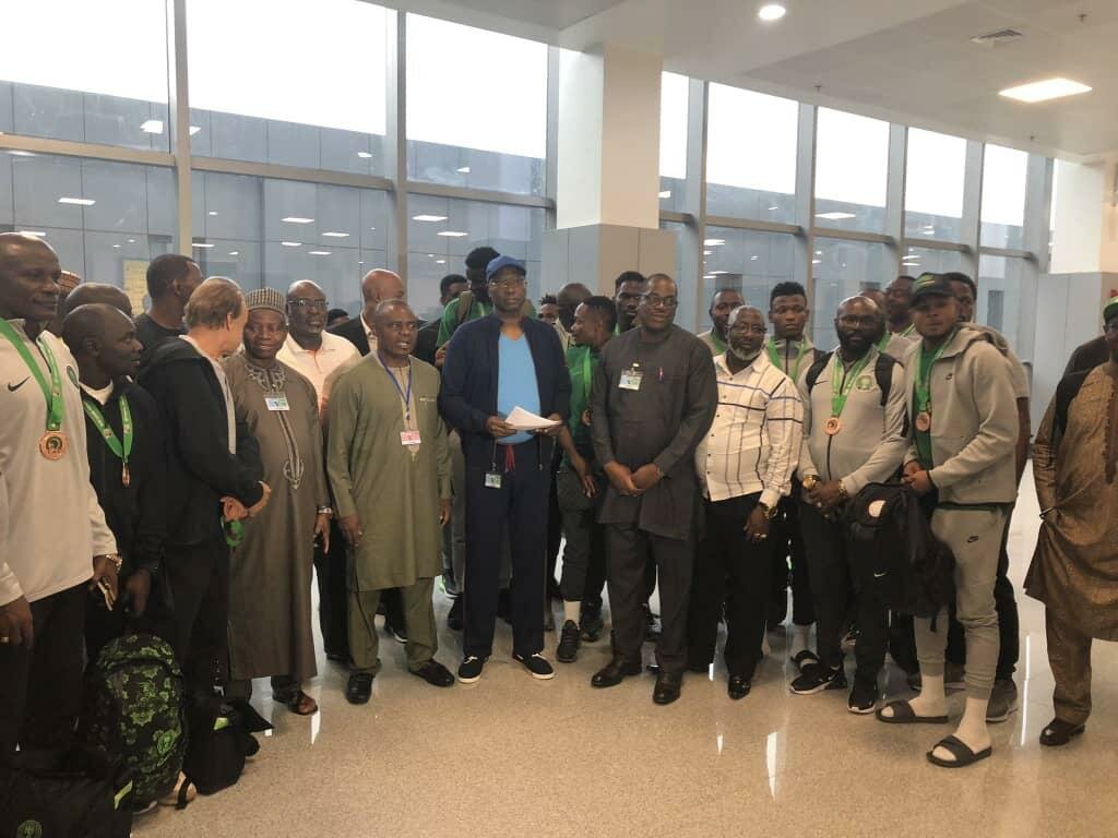 Mustapaha Receives Eagles' Delegation Back Home At Abuja Airport